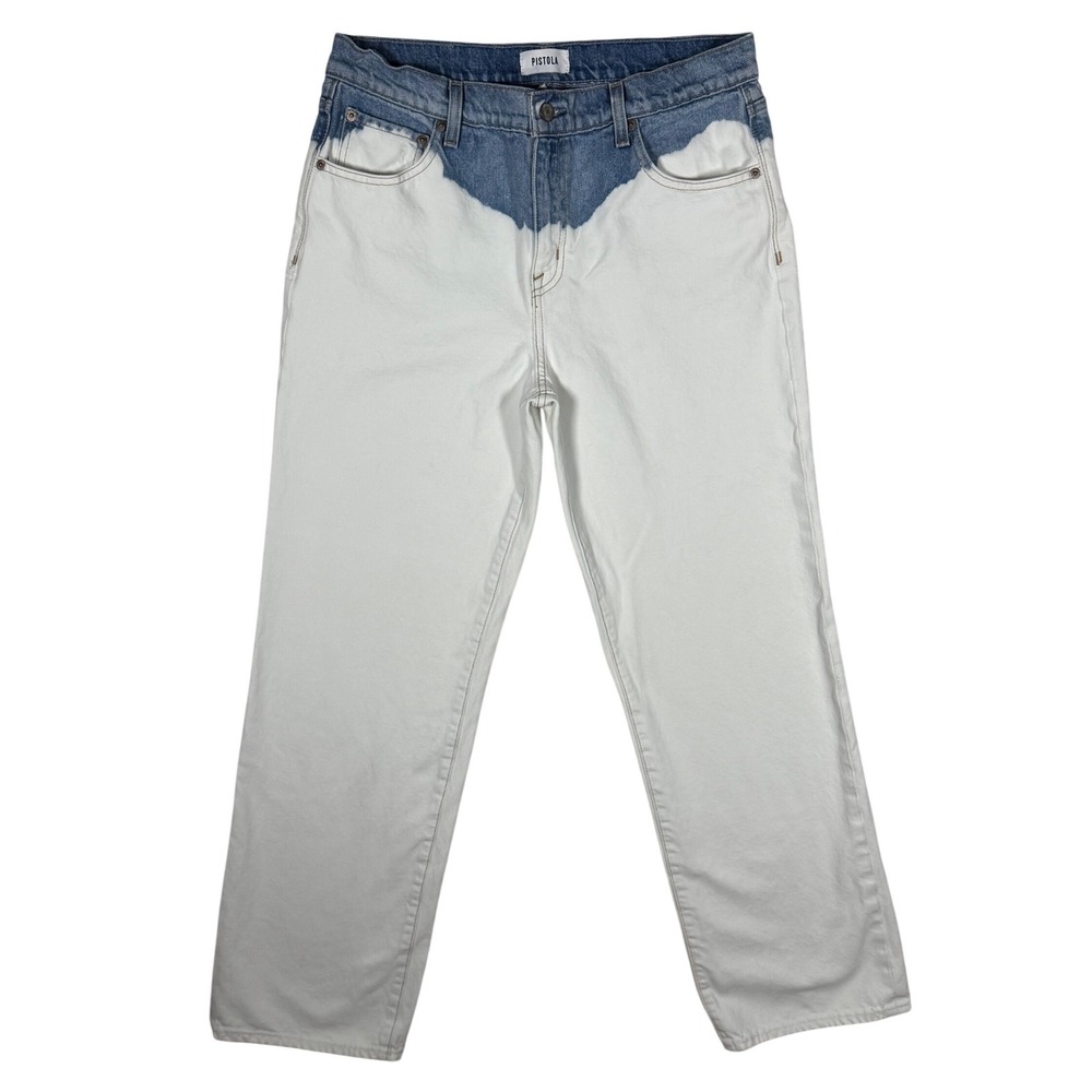PISTOLS Bobbie Mid Rise Two-Tone Jeans Bleach-dipped, Relaxed Straight Size 29
